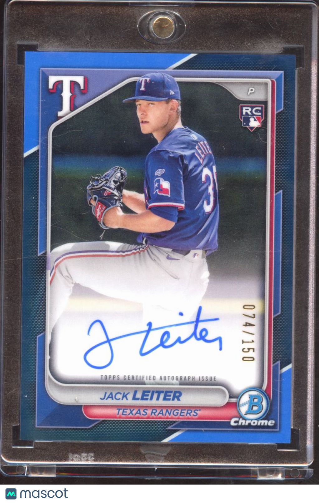 Jack Leiter 2024 Bowman Chrome Auto Autograph RC BLUE 74/150 Texas Rangers