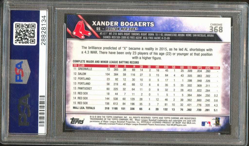Xander Bogaerts 2016 Topps Chrome Sapphire Edition Boston Red Sox #368 PSA 10