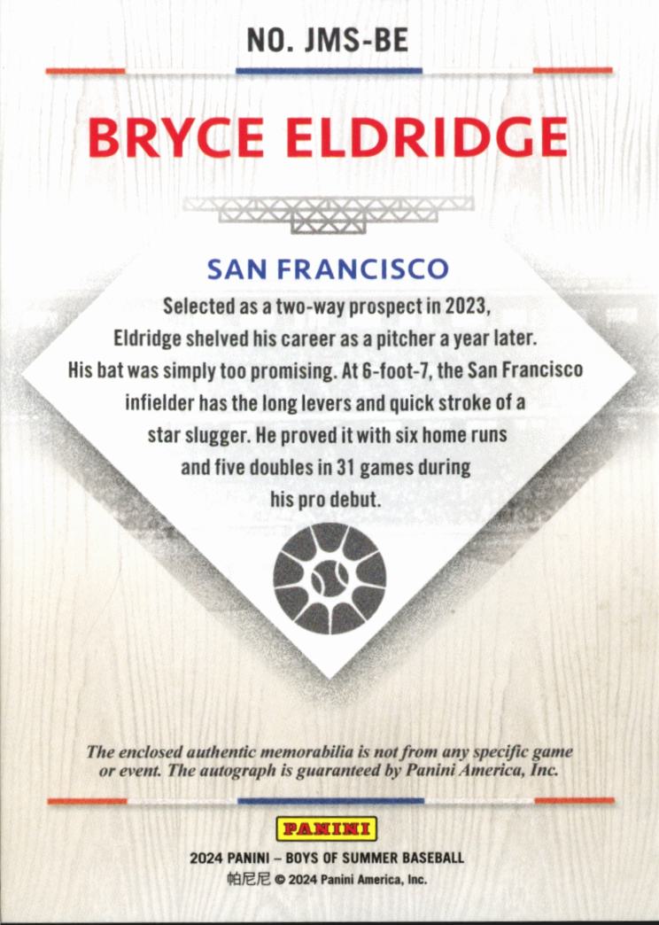 Bryce Eldridge 2024 Boys of Summer Auto Autograph Patch /49 San Francisco Giants
