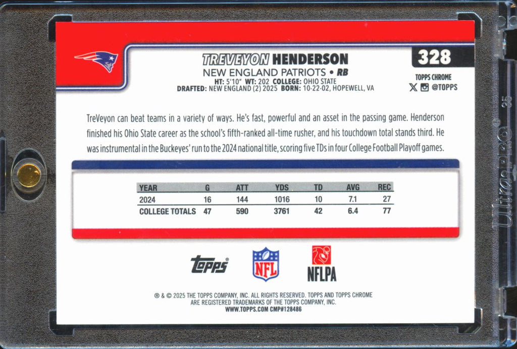 TreVeyon Henderson 2025 Topps Chrome Orange Refractor RC Variation /25 Patriots