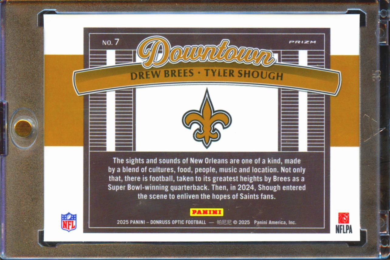 Tyler Shough / Drew Brees 2025 Optic DOWNTOWN SSP RC CASE HIT Saints