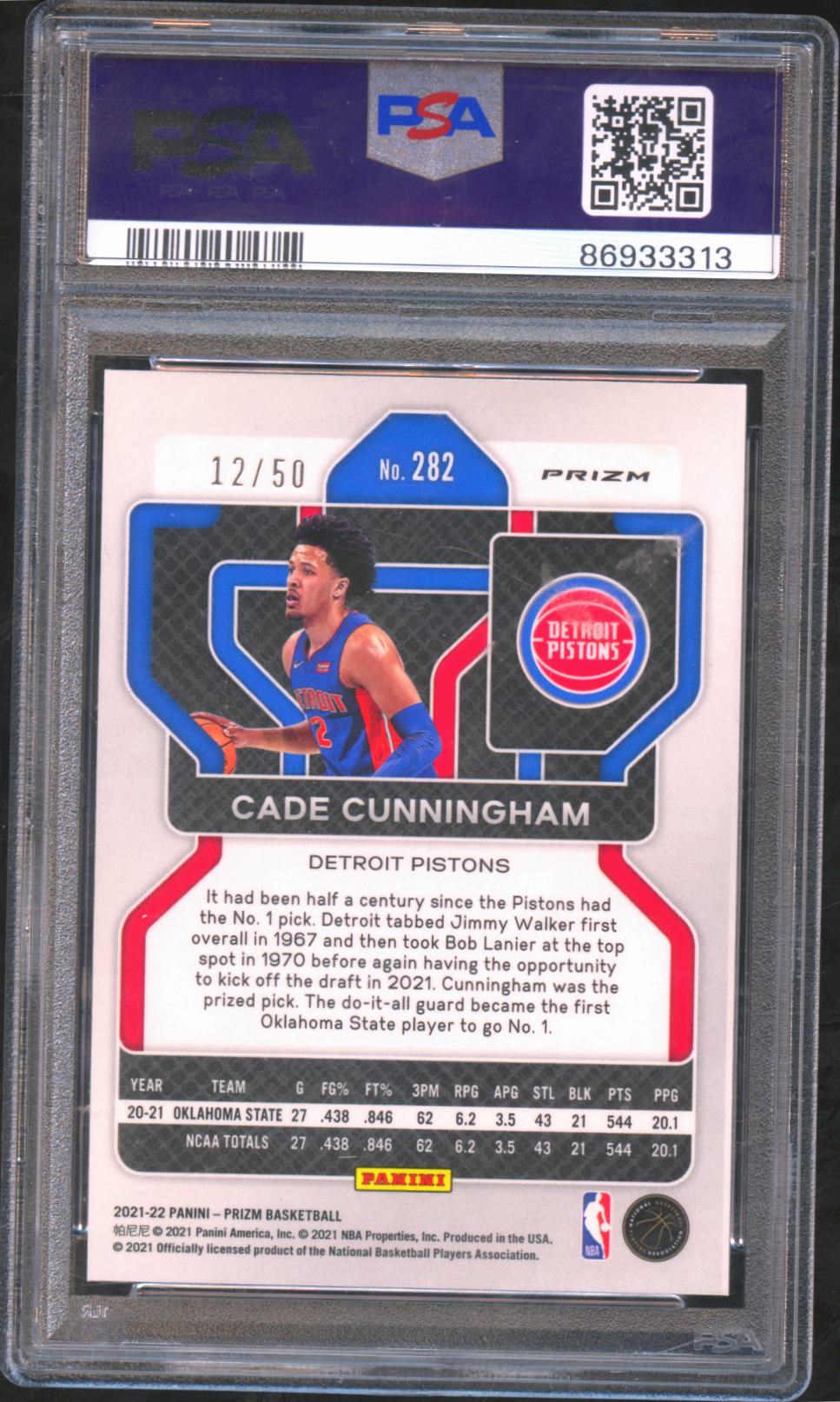 Cade Cunningham 2021-22 Prizm Pink FastBreak Prizm Rookie RC Pistons 12/50 PSA 9