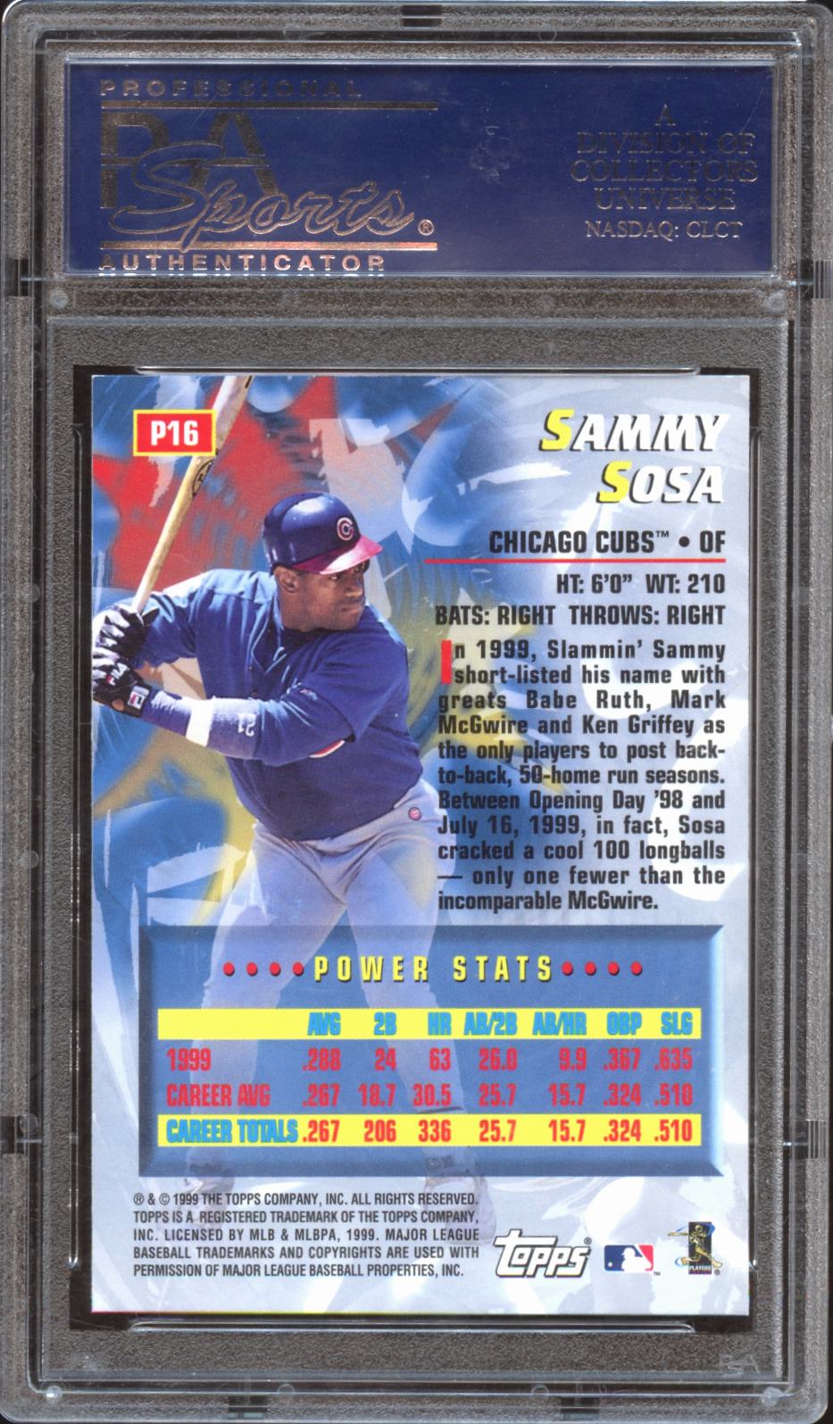 Sammy Sosa 2000 Topps Power Players Insert Chicago Cubs #P16 PSA 10