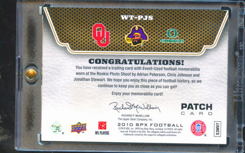 Adrian Peterson / Jonathan Stewart / Chirs Johnson 2010 SPX Patch Sooners 6/15
