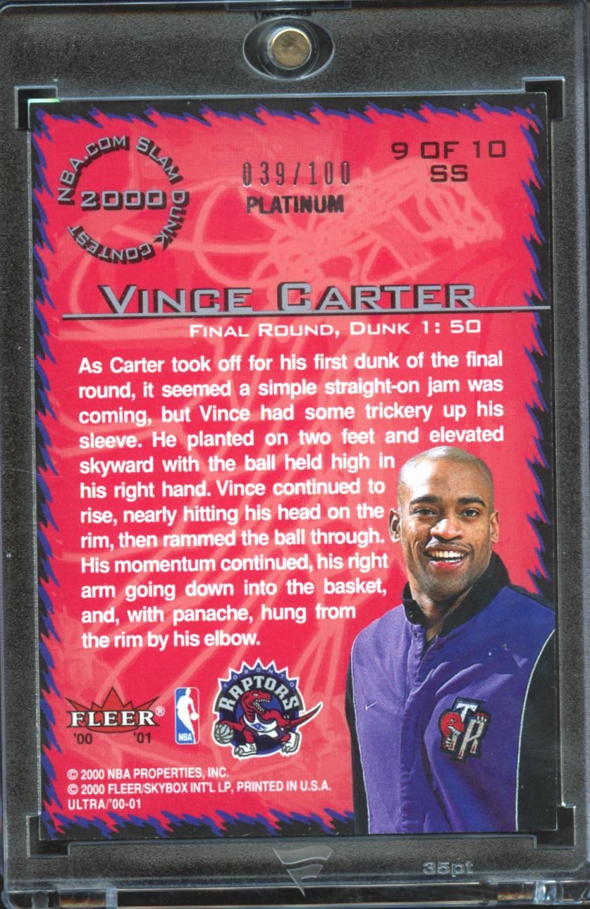 Vince Carter 2000 Fleer Ultra Slam Show Platinum 39/100 Toronto Raptors