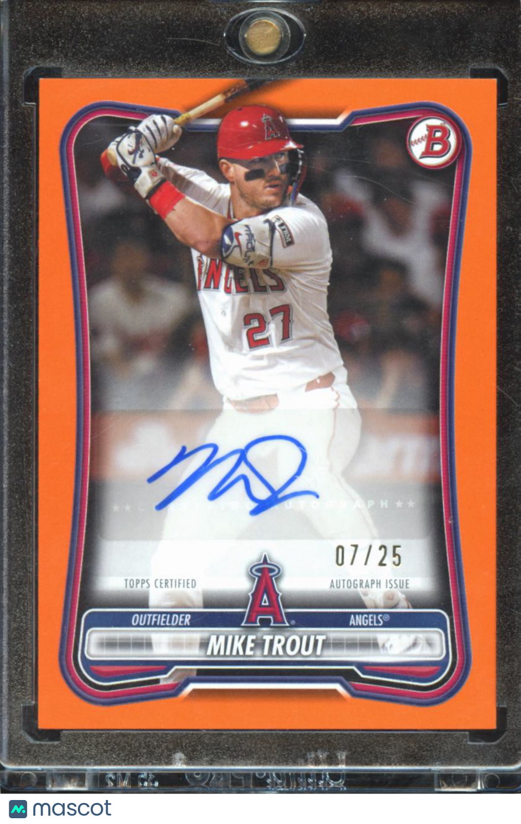Mike Trout 2026 Bowman Orange Auto Autograph 7/25 Los Angeles Angels