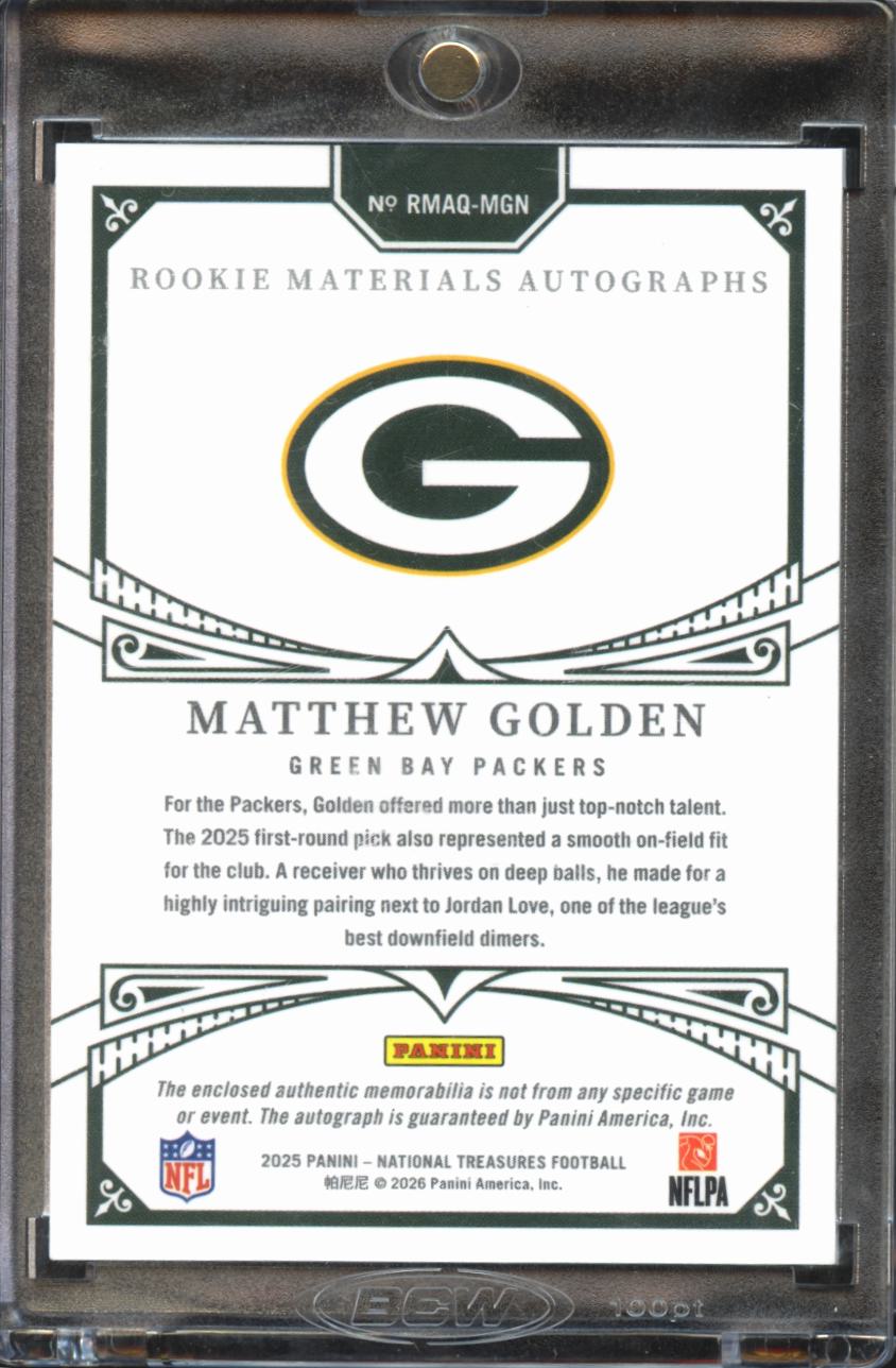 Matthew Golden 2025 National Treasures Auto Autograph Patch RC 71/99 Packers