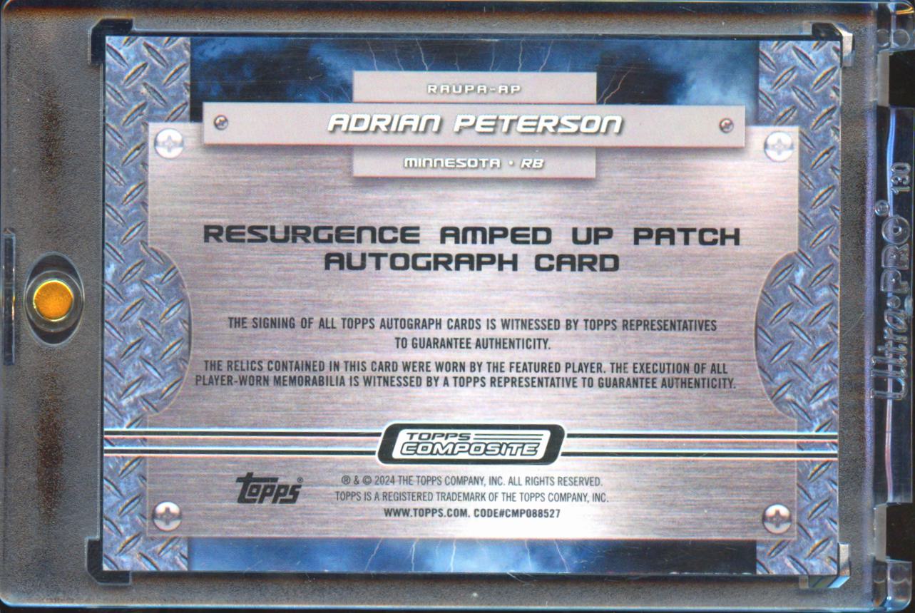Adrian Peterson 2024 Resurgence Auto Autograph Patch 5/15 Minnesota Vikings