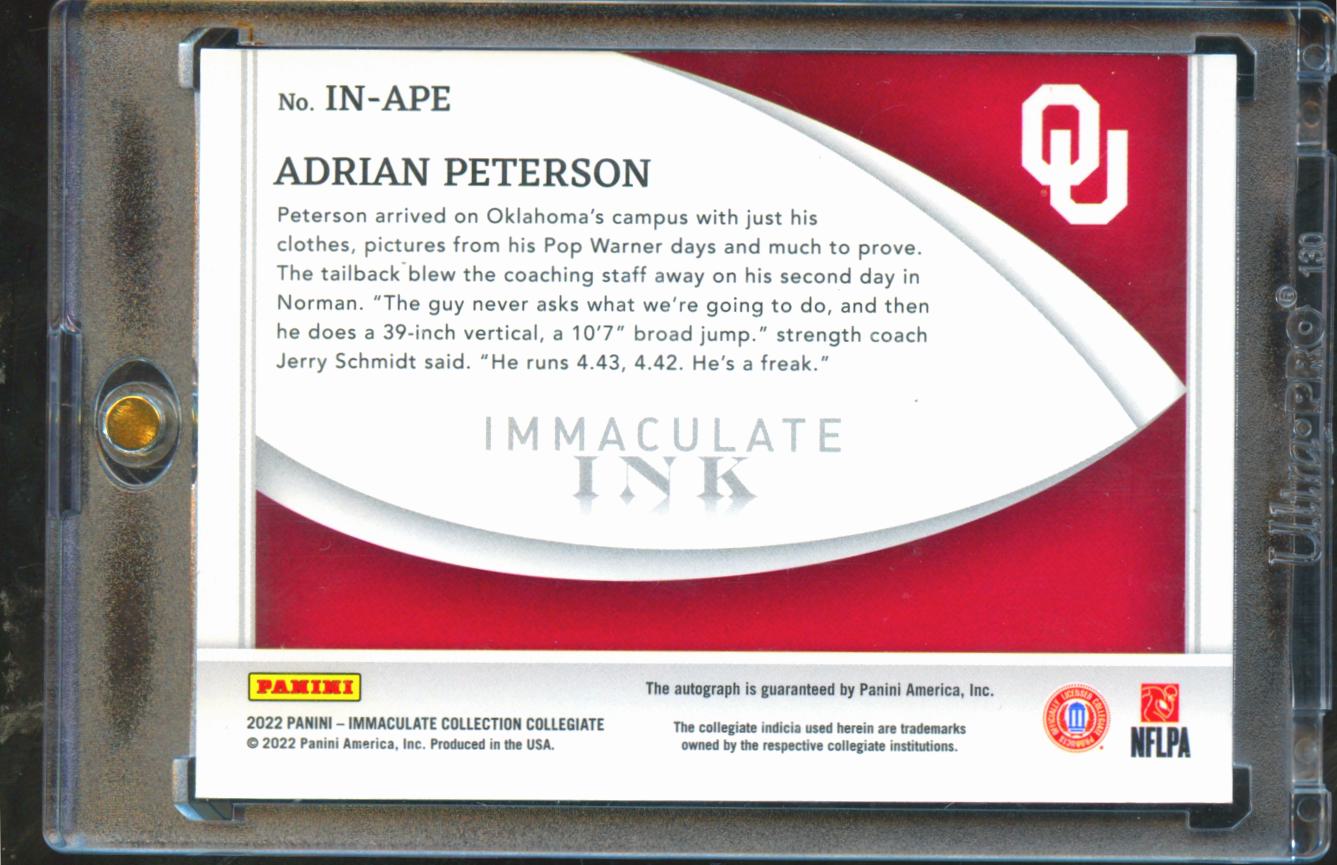 Adrian Peterson 2022 Immaculate Auto Autograph RED 12/25 Oklahoma Sooners