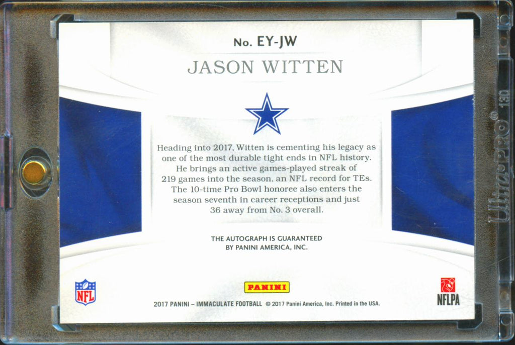 Jason Witten 2017 Immaculate Eye-Black Auto Autograph 9/99 Dallas Cowboys