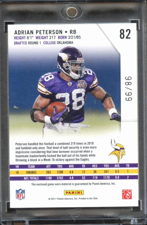 Adrian Peterson 2011 Rookies & Stars Game Worn Jersey Patch 98/99 Vikings