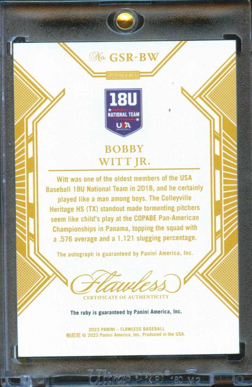 Bobby Witt Jr. 2023 Flawless Ruby Gem Auto Autograph Kansas City Royals 5/20