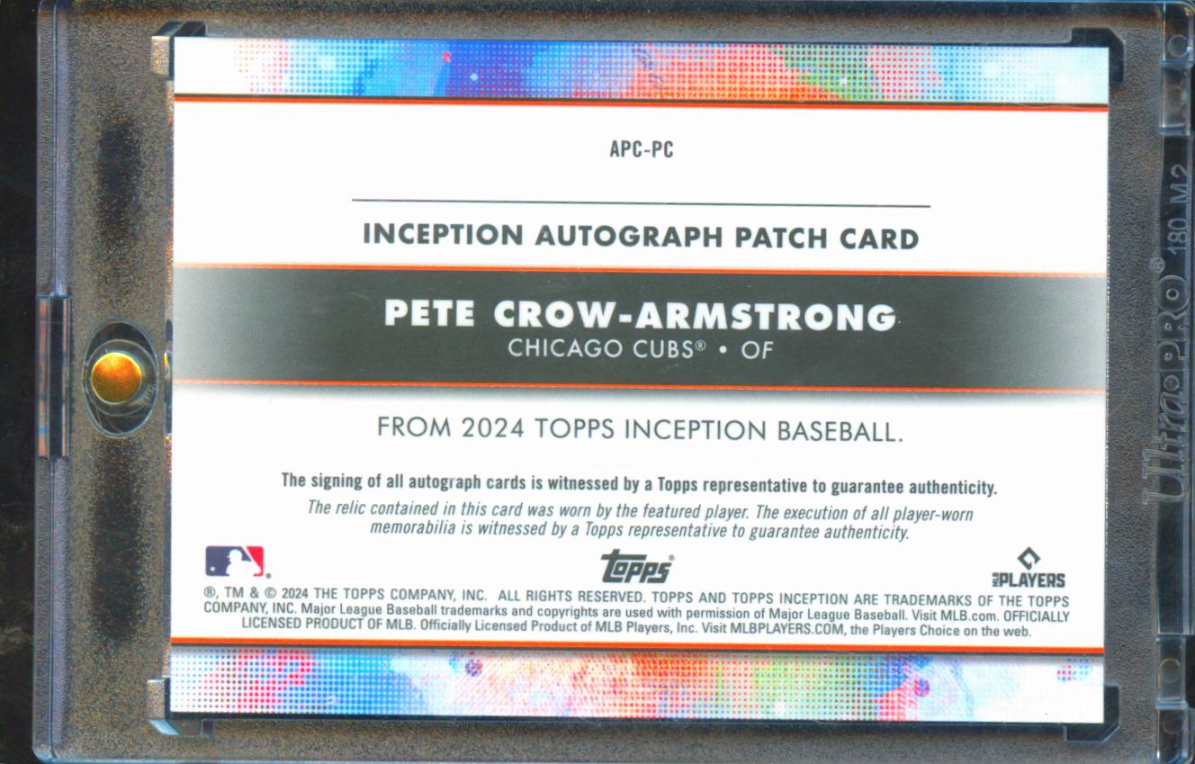 Pete Crow-Armstrong 2024 Topps Inception Auto Autograph Patch RC 97/200 Cubs