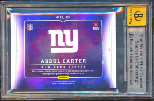 Abdul Carter 2025 Origins Auto Autograph Patch RC NY Giants 18/49 BGS 8 Auto 10
