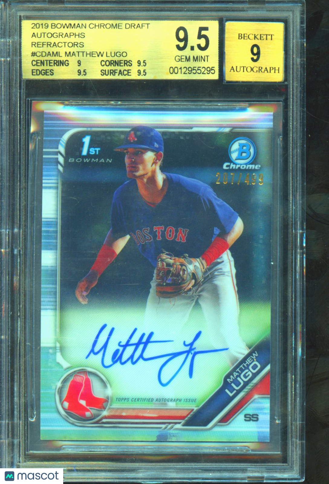 Matthew Lugo 2019 Bowman Chrome 1st Auto Autograph RC Red Sox /499 BGS 9.5