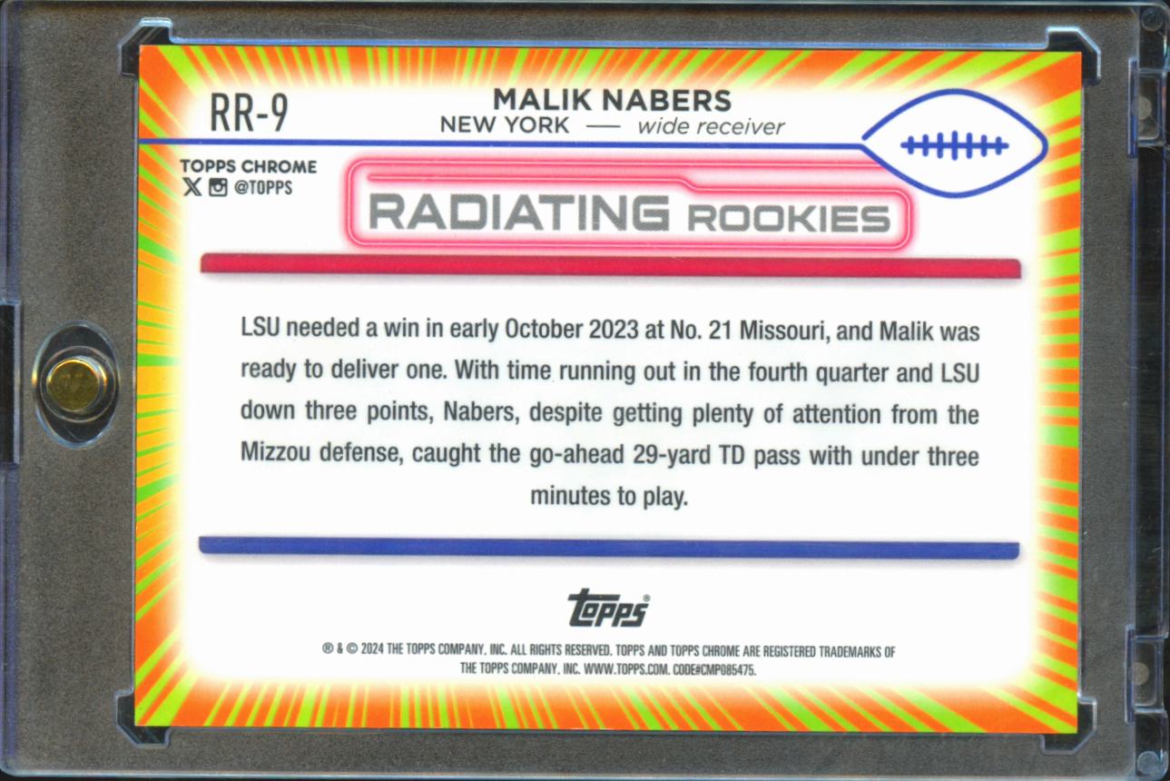 Malik Nabers 2024 Topps Chrome Radiating Rookies SSP RC New York Giants