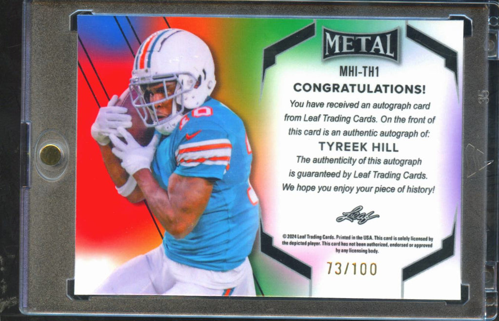 Tyreek Hill 2024 Leaf Metal Inscriptions Auto Autograph 73/100 Miami Dolphins
