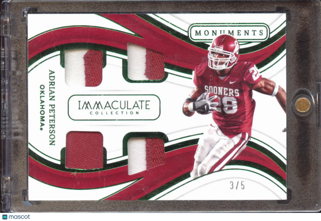 Adrian Peterson 2023 Immaculate Game Worn Patch Emerald 3/5 Oklahoma Sooners