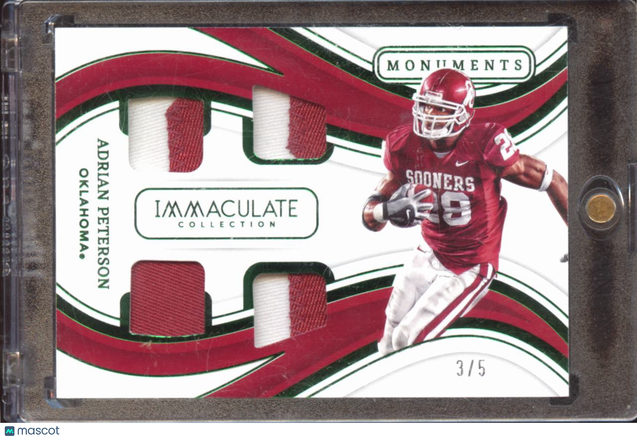 Adrian Peterson 2023 Immaculate Game Worn Patch Emerald 3/5 Oklahoma Sooners