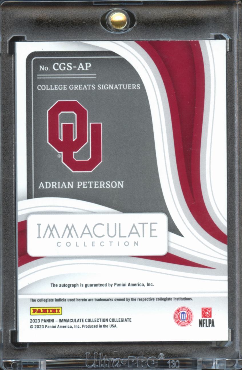 Adrian Peterson 2023 Immaculate GOLD Auto Autograph 6/10 Oklahoma Sooners