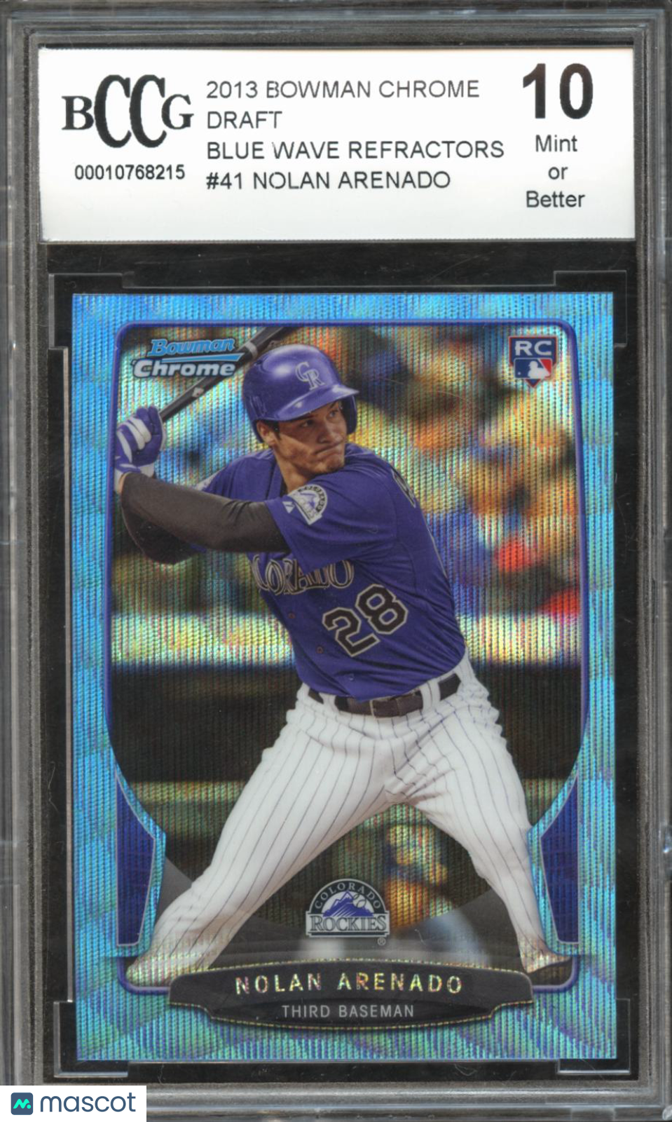Nolan Arenado 2013 Bowman Chrome Blue Wave Refractor Rookie RC Rockies BCCG 10