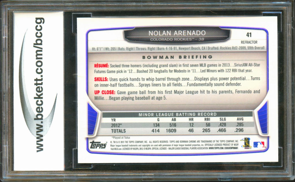 Nolan Arenado 2013 Bowman Chrome Blue Wave Refractor Rookie RC Rockies BCCG 10