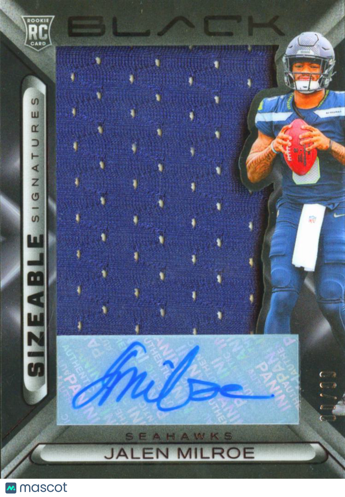 Jalen Milroe 2025 Black Auto Autograph Patch RC 80/99 Seattle Seahawks