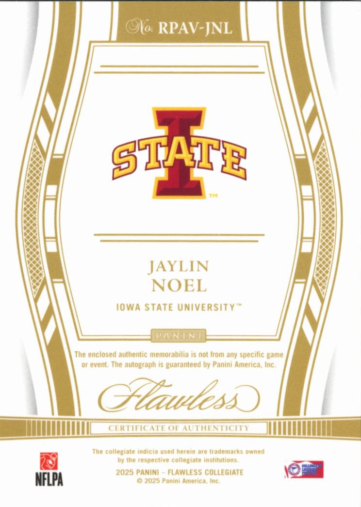 Jaylin Noel 2025 Flawless Auto Autograph Patch /25 Iowa State Cyclones