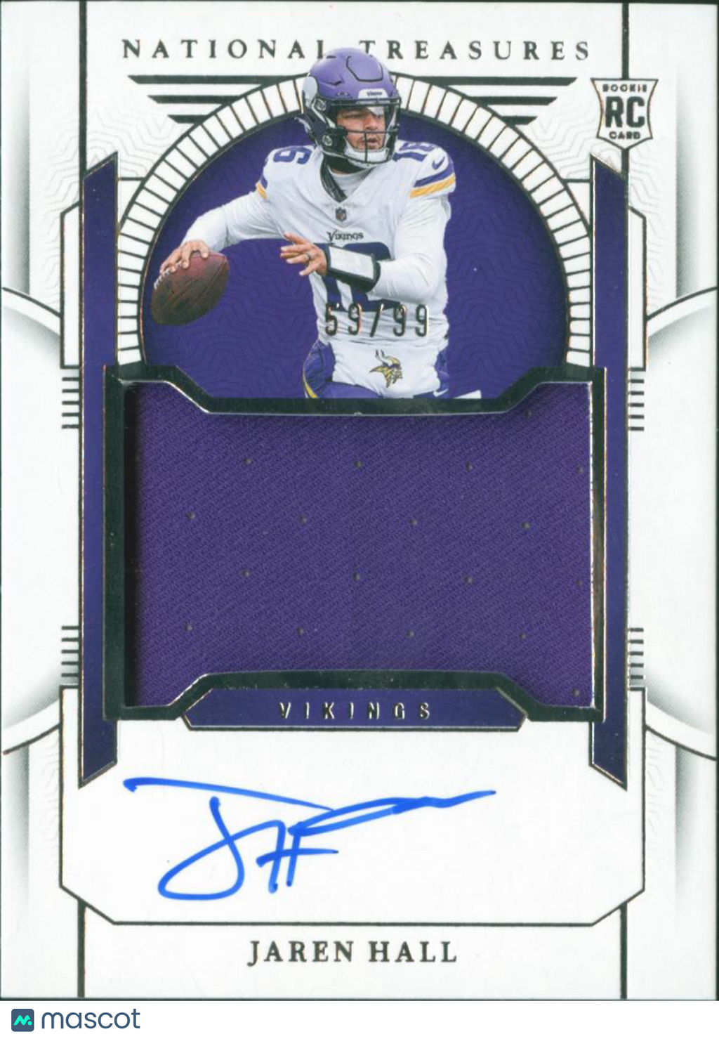Jaren Hall 2024 National Treasures Auto Autograph Patch RC /99 Minnesota Vikings
