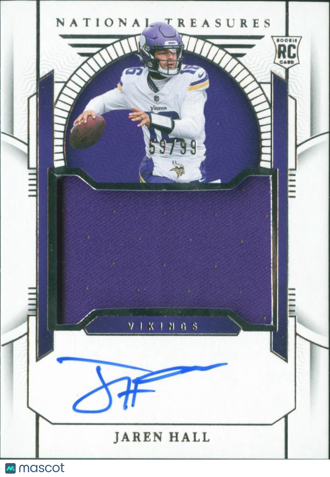 Jaren Hall 2024 National Treasures Auto Autograph Patch RC /99 Minnesota Vikings