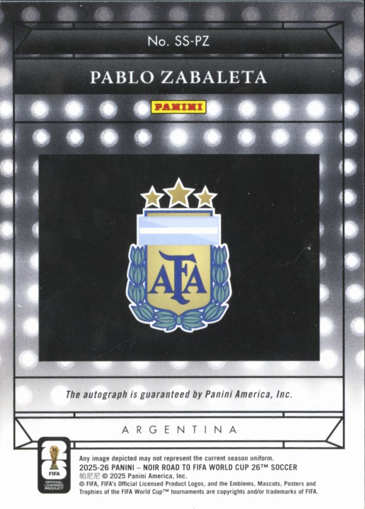 Pablo Zabaleta 2025 Noir Road to FIFA World Cup Auto Autograph /99 Argentina