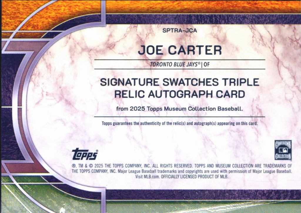 Joe Carter 2025 Museum Collection Auto Autograph Bat Relic 66/99 Blue Jays