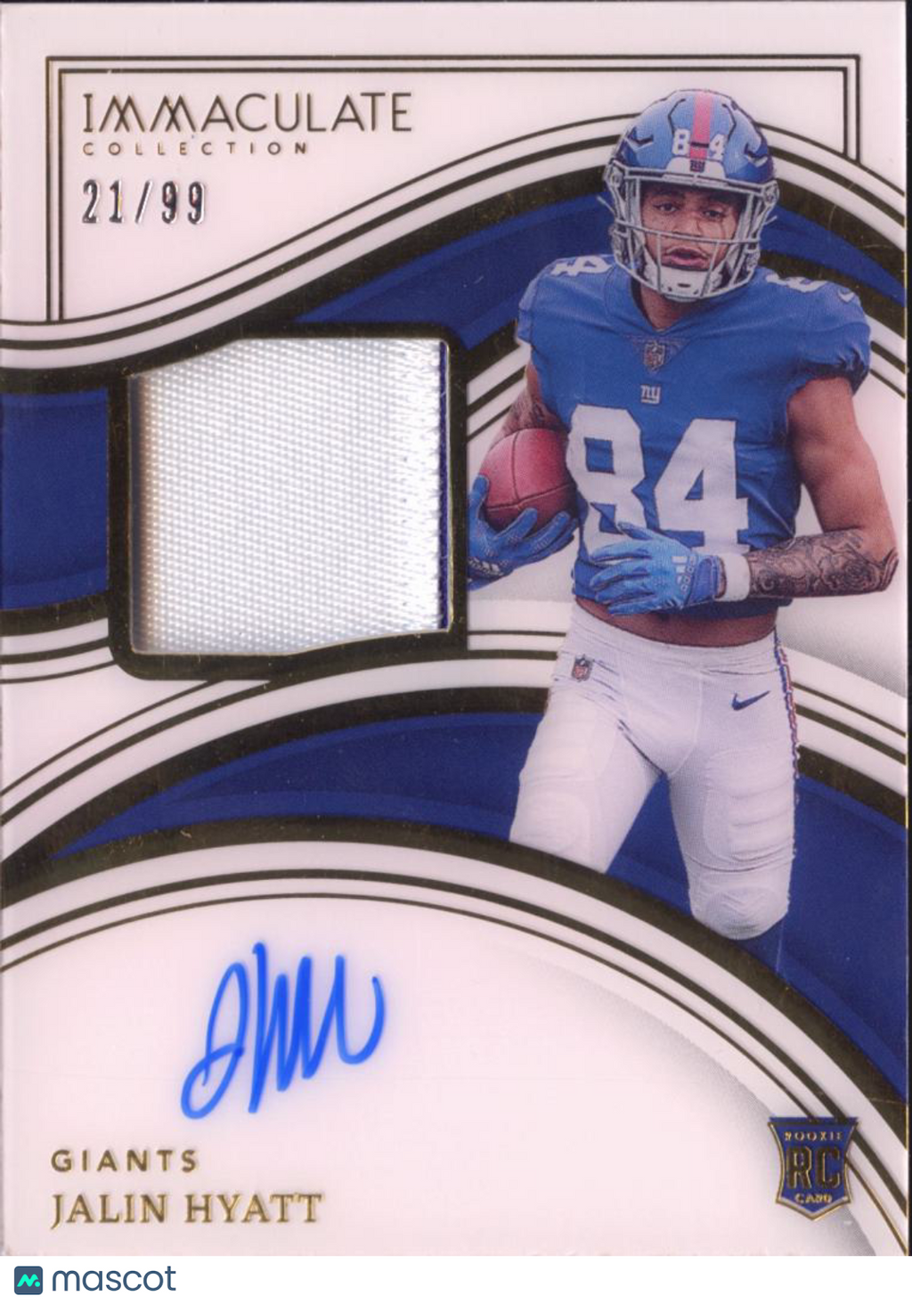 Jalin Hyatt 2023 Immaculate Auto Autograph Patch RC 21/99 New York Giants