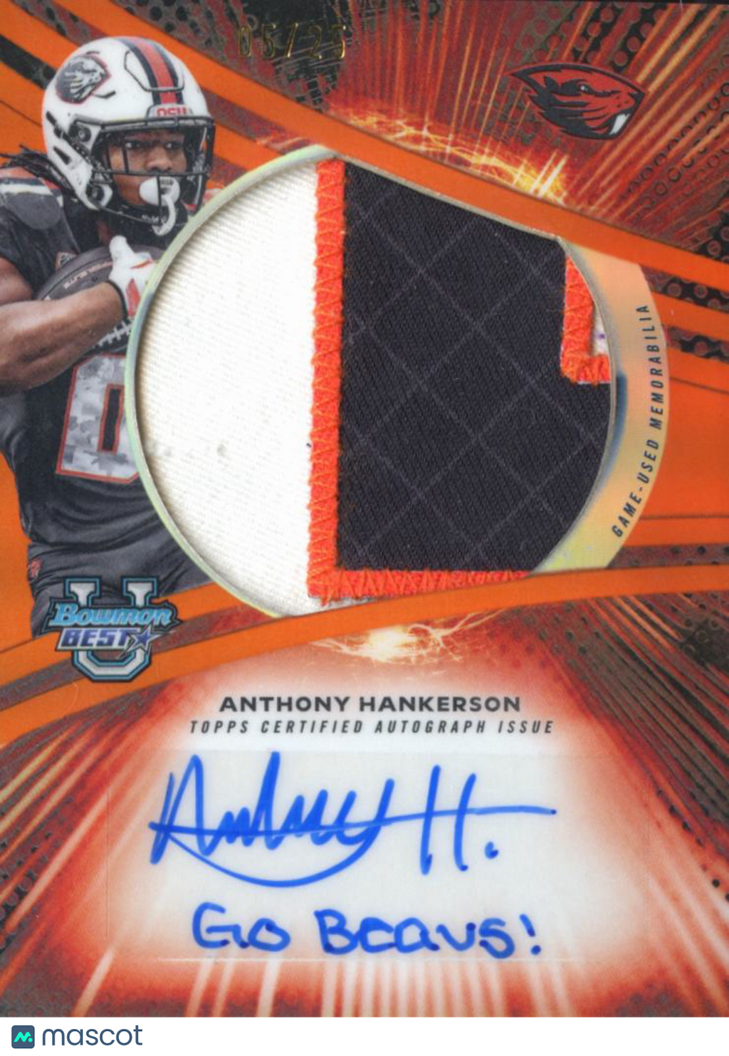 Anthony Hankerson 2025 Bowman's Best Autograph Game Worn Patch Oregon State /25