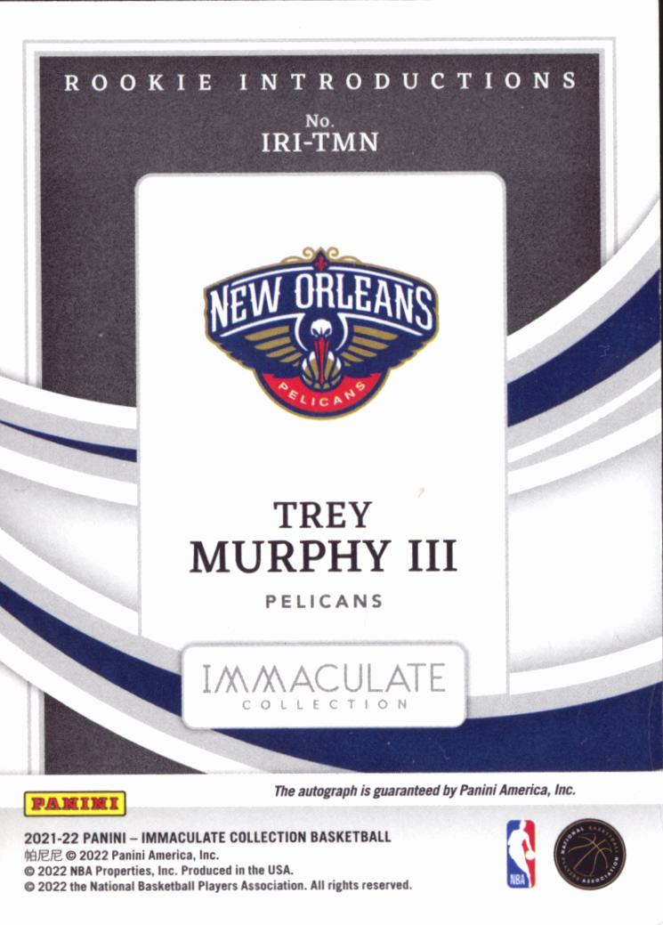 Trey Murphy III 2022 Immaculate Auto Autograph Rookie RC 60/99 Pelicans