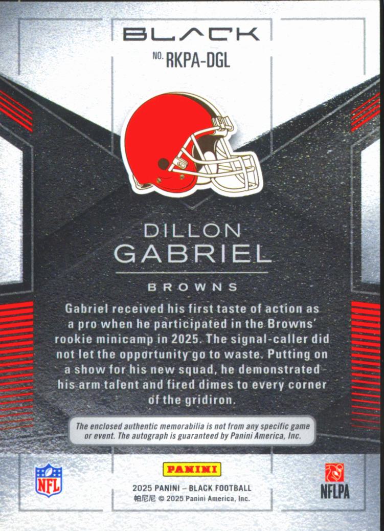 Dillon Gabriel 2025 Black Auto Autograph Patch RC 180/199 Cleveland Browns