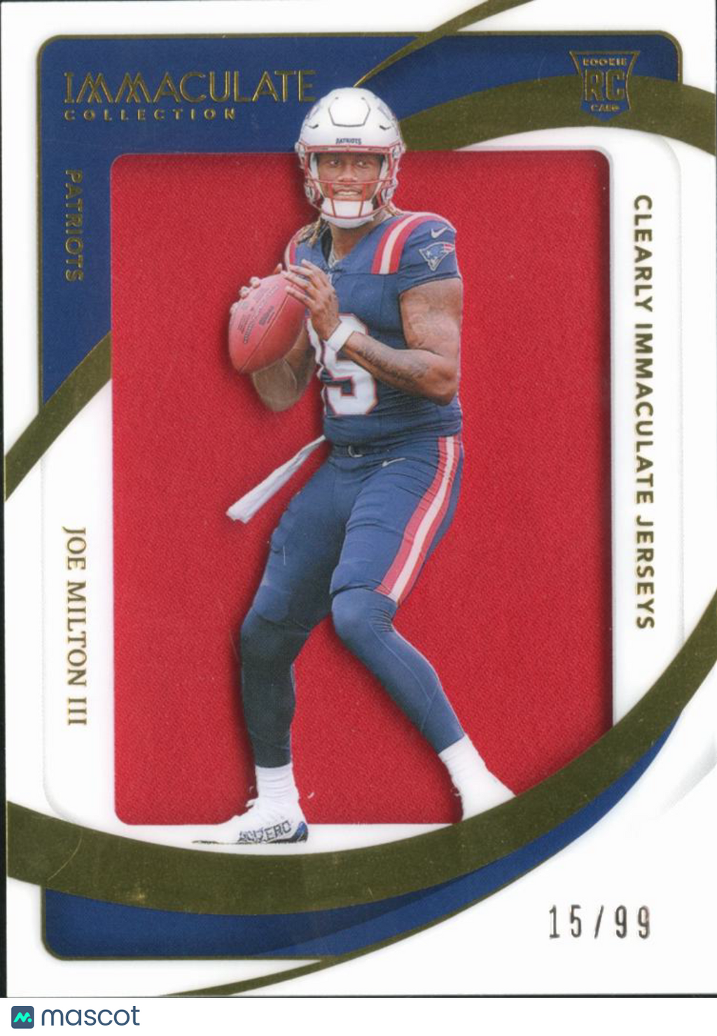 Joe Milton III 2024 Immaculate Clearly Jersey Patch RC 15/99 Cowboys Patriots