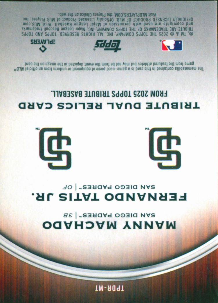 Fernando Tatis / Manny Machado 2025 Topps Tribute Dual Patch 66/75 Padres