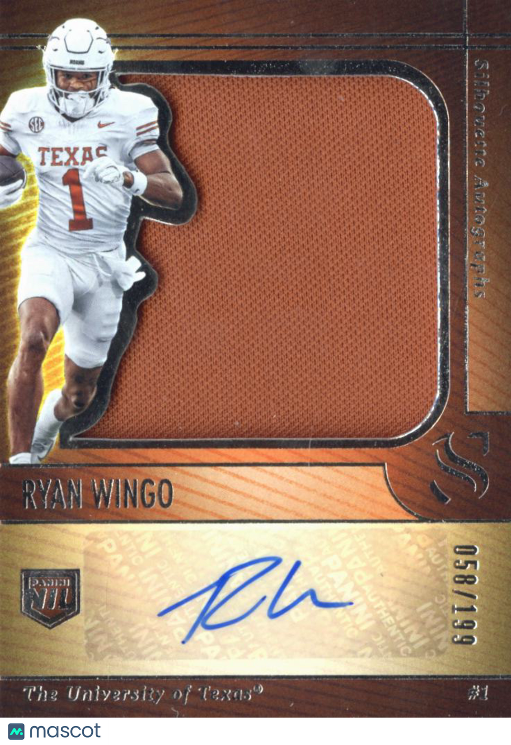 Ryan Wingo 2025 Silhouette Auto Autograph Patch RC 58/199 Texas Longhorns