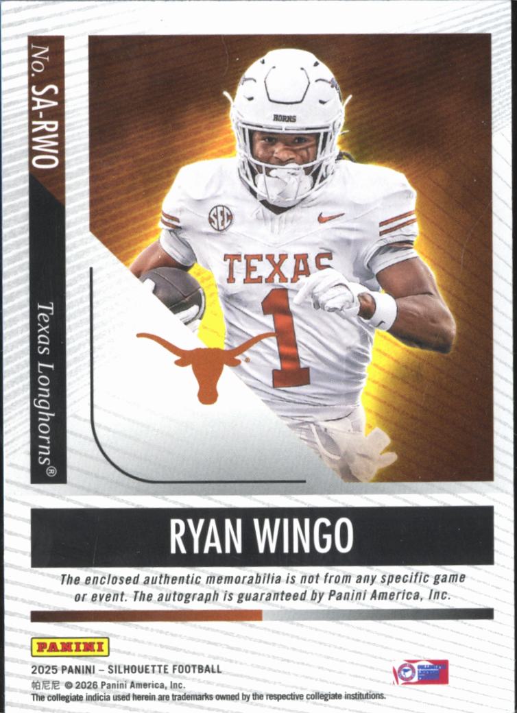 Ryan Wingo 2025 Silhouette Auto Autograph Patch RC 58/199 Texas Longhorns