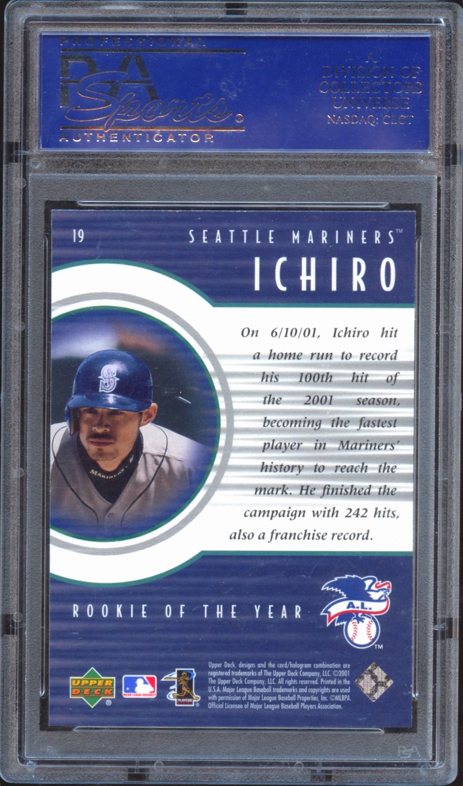 Ichiro 2001 Upper Deck Rookie Update R.O.Y. Bonus RC Seattle Mariners #19 PSA 10