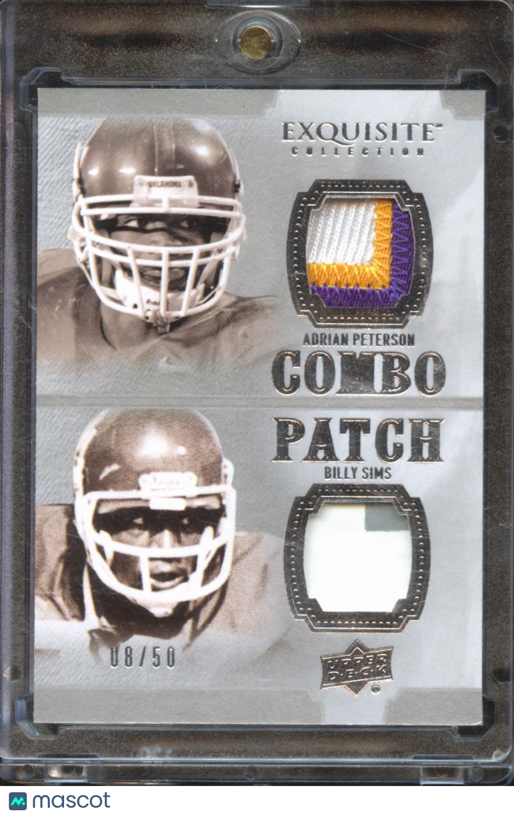 Adrian Peterson / Billy Sims 2010 UD Exquisite Game Used Patch 8/50 Sooners