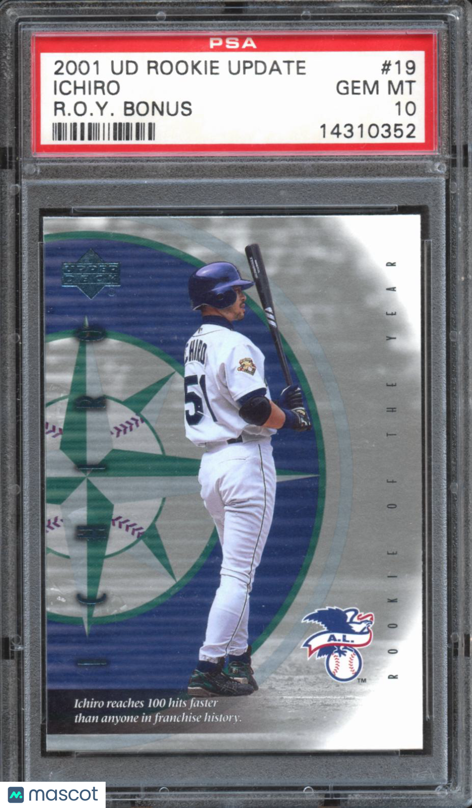 Ichiro 2001 Upper Deck Rookie Update R.O.Y. Bonus RC Seattle Mariners #19 PSA 10