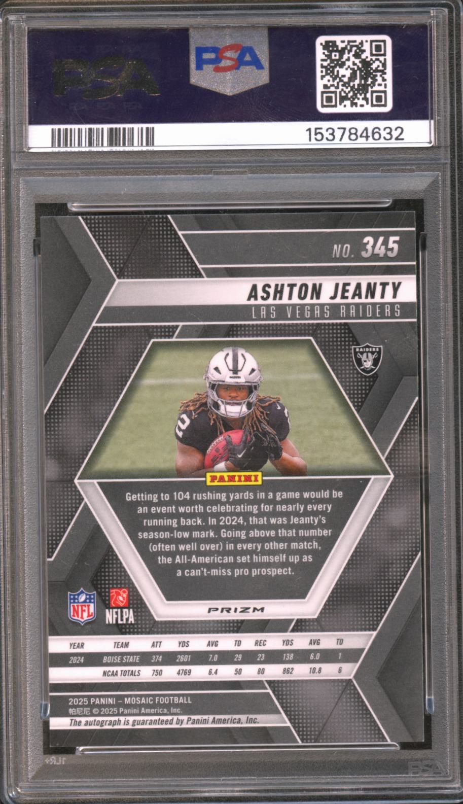 Ashton Jeanty 2025 Mosaic Fusion Red & Yellow Auto Autograph RC Raiders PSA 10