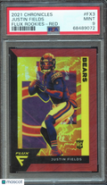 Justin Fields 2021 Chronicles Flux Rookies Red Prizm RC Chicago Bears /99 PSA 9