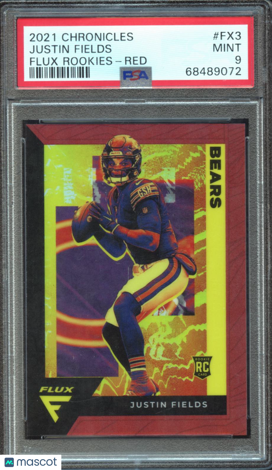 Justin Fields 2021 Chronicles Flux Rookies Red Prizm RC Chicago Bears /99 PSA 9