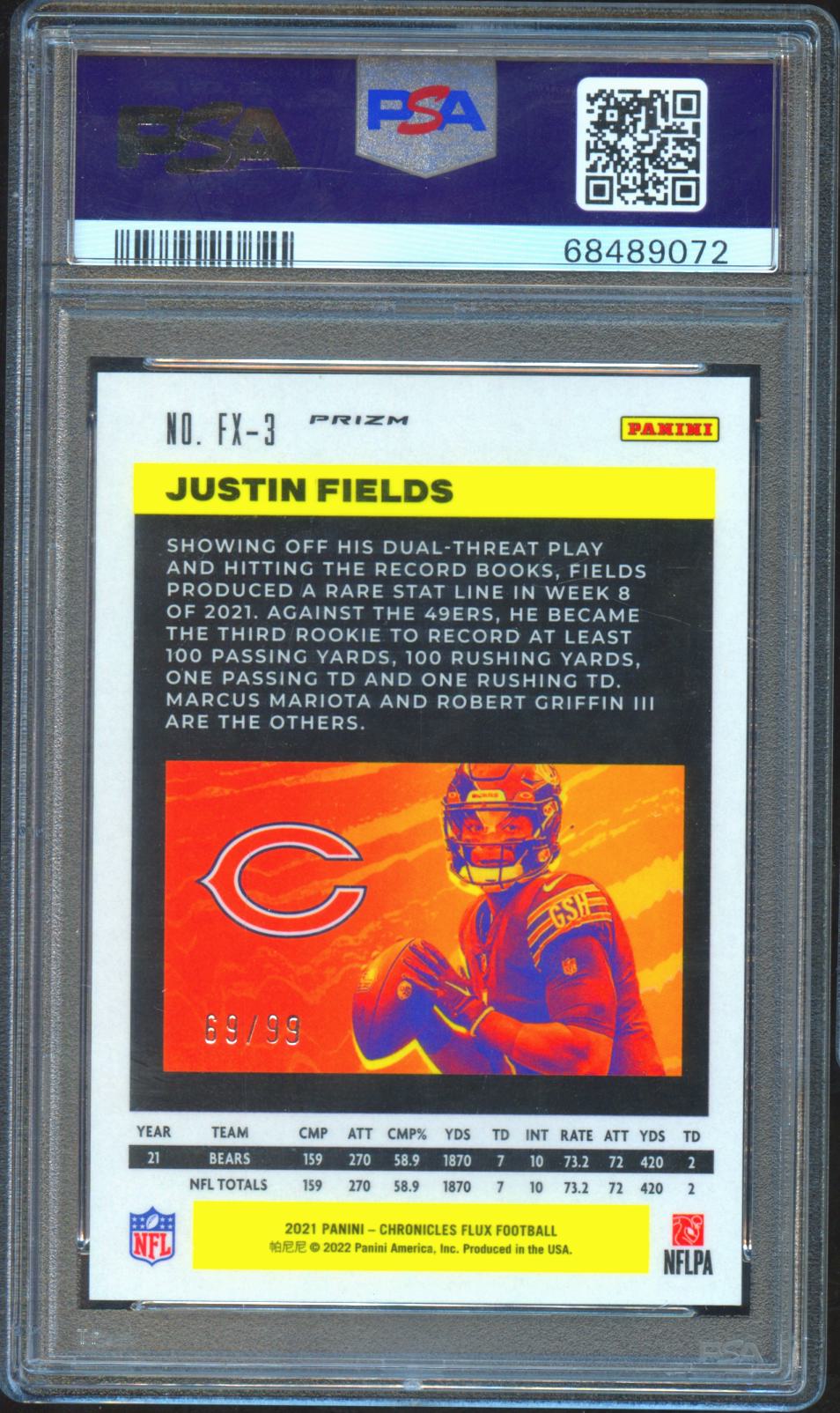 Justin Fields 2021 Chronicles Flux Rookies Red Prizm RC Chicago Bears /99 PSA 9