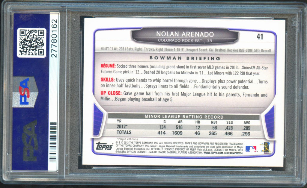 Nolan Arenado 2013 Bowman Rookie RC Silver Ice Colorado Rockies PSA 10