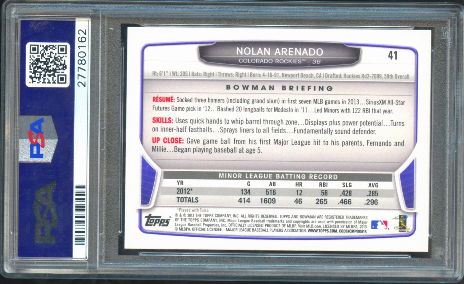 Nolan Arenado 2013 Bowman Rookie RC Silver Ice Colorado Rockies PSA 10