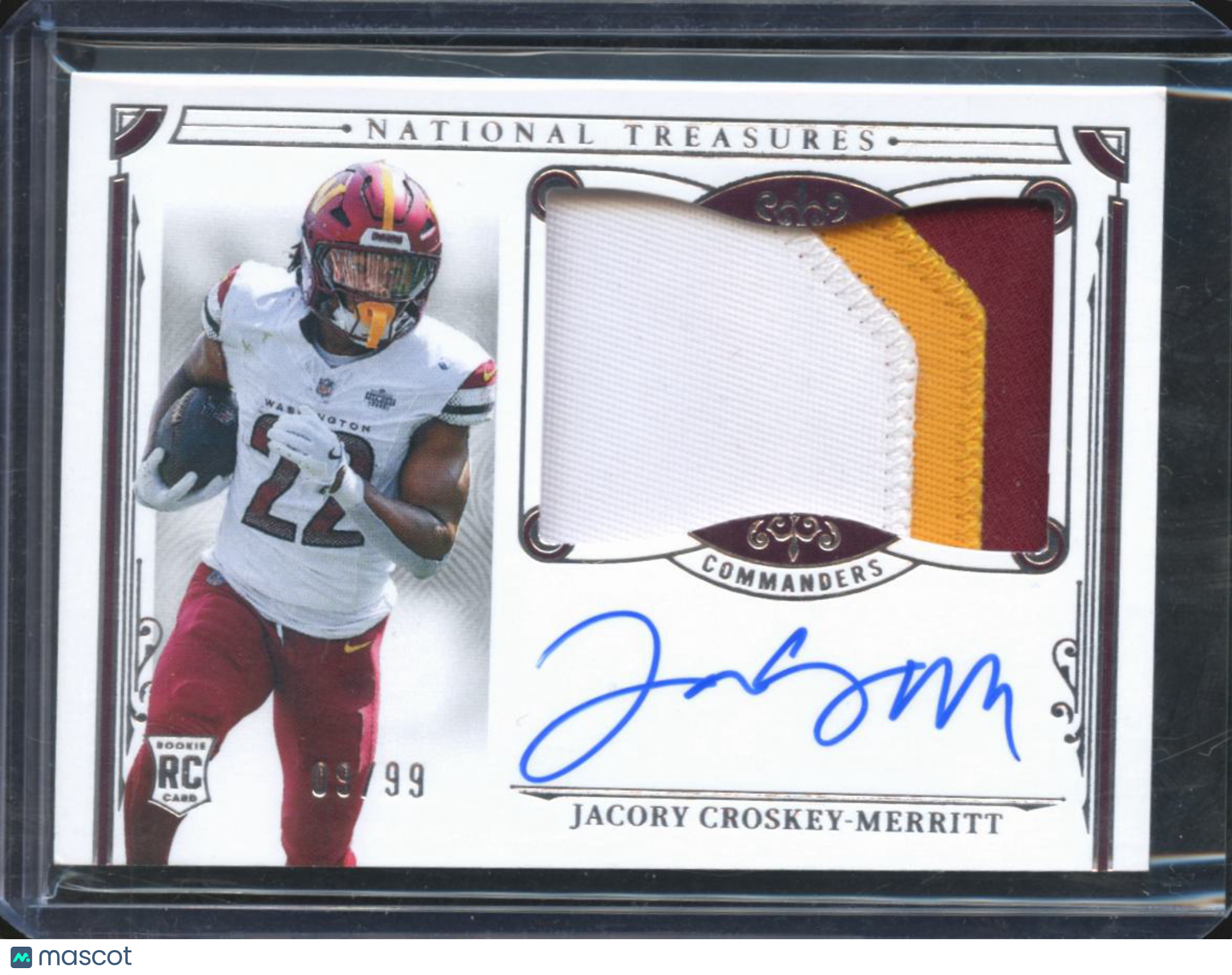 Jacory Croskey-Merritt 2025 National Treasures Autograph RC Patch /99 Commanders